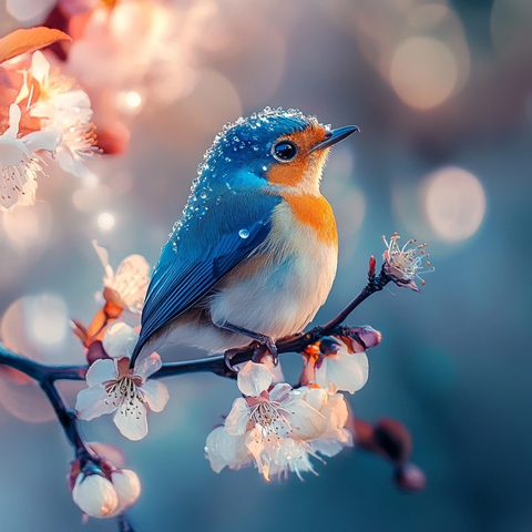 绽放花朵与晶莹露珠