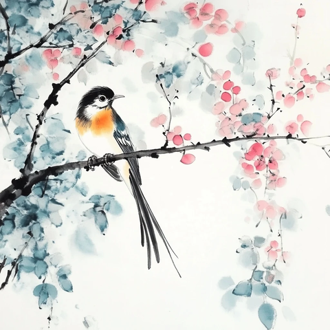 雨林鸟类白描画作