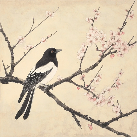 梅枝上的喜鹊