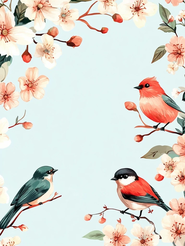 春日花鸟简约明信片