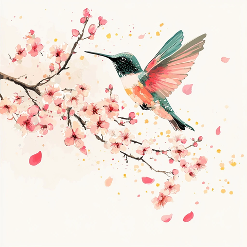 粉色花瓣与蓝鸟的春日树