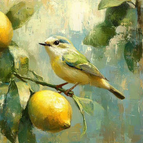 德国火冠鸟柠檬树枝印象派