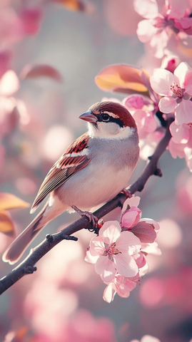 苹果树枝上的小麻雀