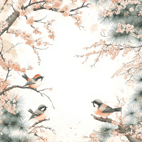 鸟儿花朵空白天地幻想风格