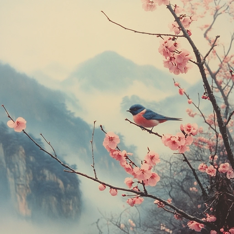 桃花园中飞舞花瓣