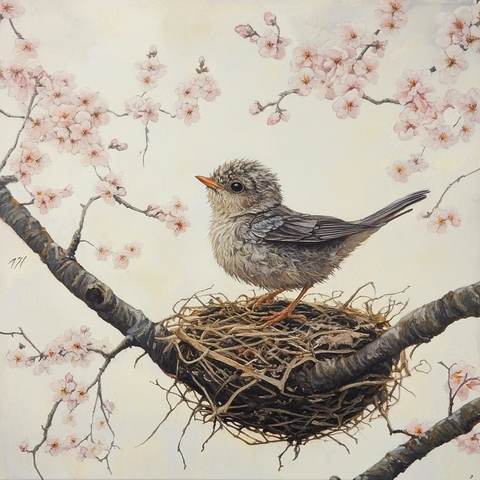 小鸟试飞樱花轻风