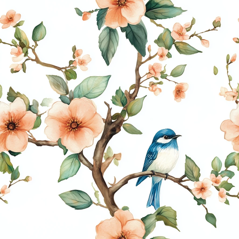 蓝鸟桃枝小卷轴