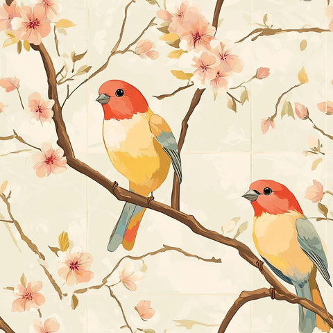 爱鸟枝头花纹瓷砖布局