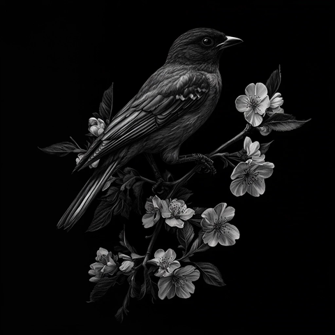 樱花枝头鸟纹身设计