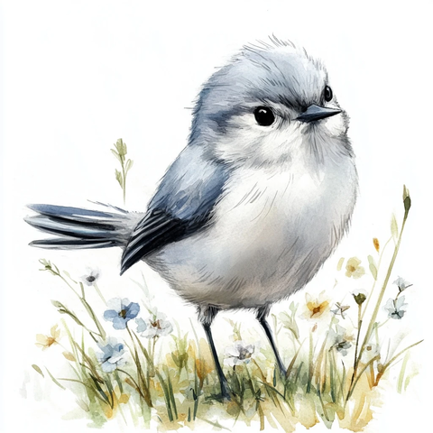 鸟立草地望向观众