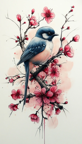 金丝雀栖息树枝纹身设计