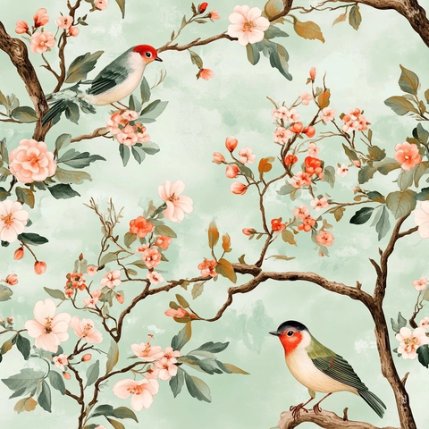 中式壁纸花鸟图案