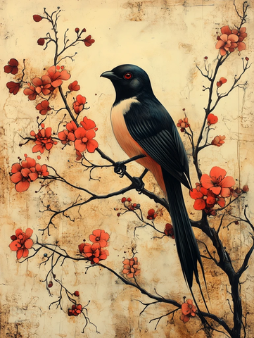 奇异鸟花缠绕骷髅藤蔓