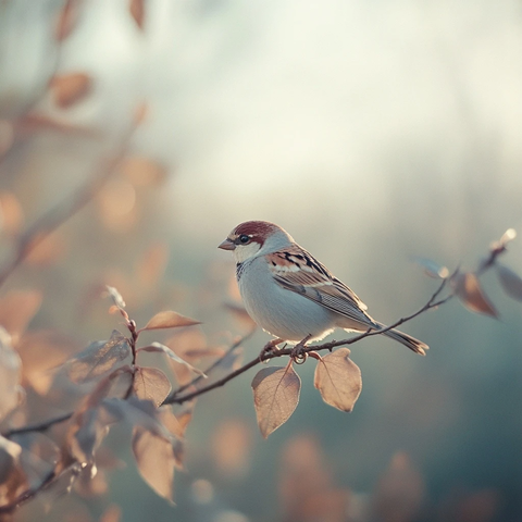 小麻雀栖息细枝