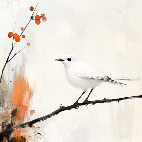 白鸟立枝墨绘图