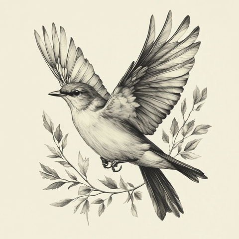 开放翅膀模仿鸟纹身设计