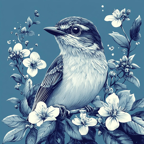 鸟类与植物线描图案