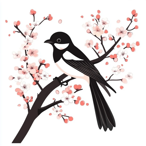 喜鹊报春卡通插画