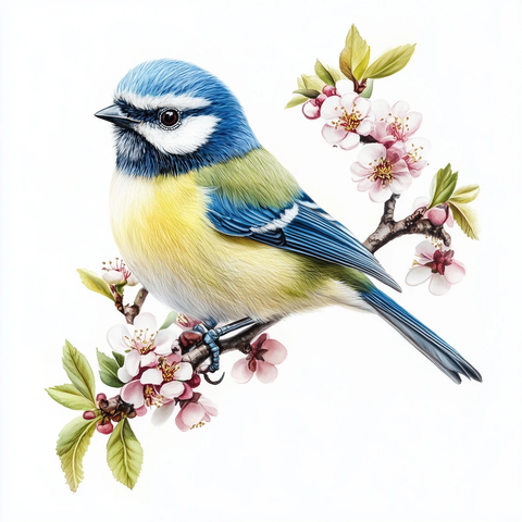 蓝山雀栖息花枝