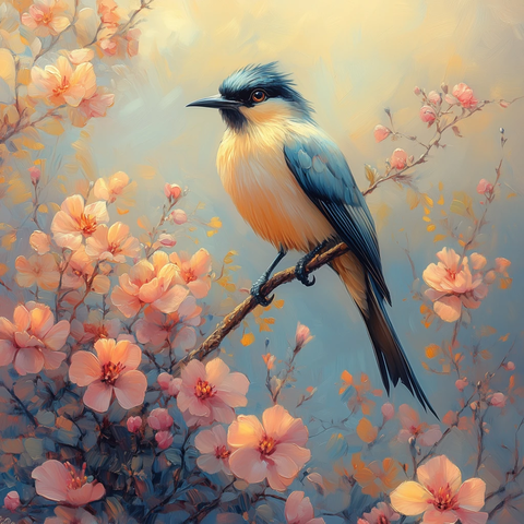 天堂鸟与多彩花卉静物