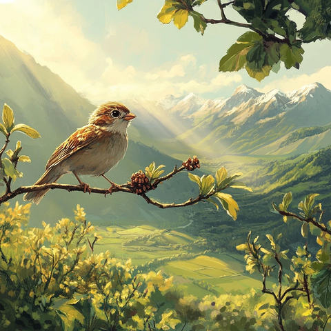 鸟儿树枝食物山脉草地阳光