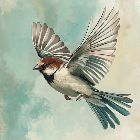 飞行中的麻雀翅膀展开