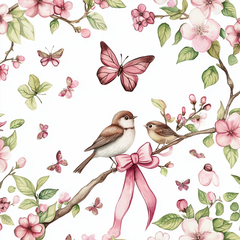 樱花蝴蝶鸟结缎带图案