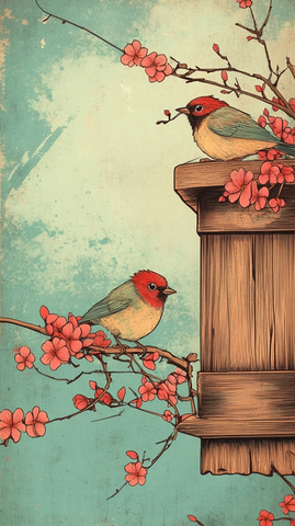 鸟类插画木板设计