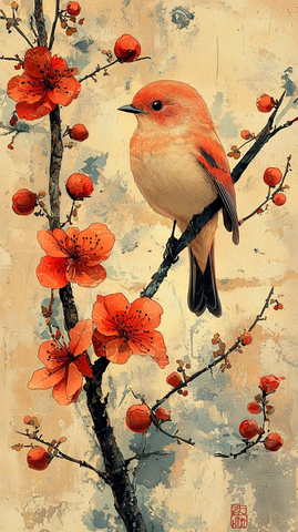 中国刺绣鸟类植物图案