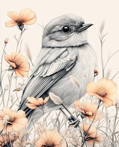 异域鸟与花草涂色模板