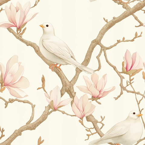 白鸟栖息在木兰枝头