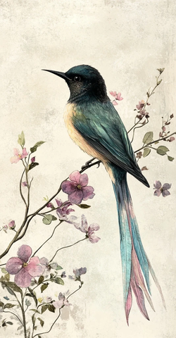 鸟尾花枝油彩画