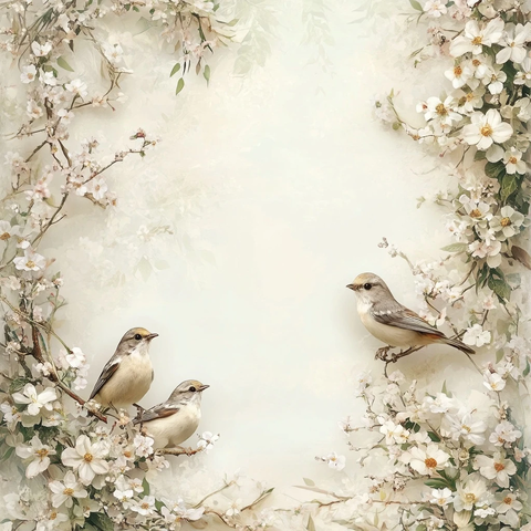 白色花朵鸟类浪漫设计