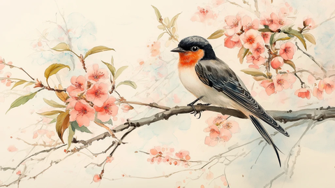 燕子桃花枝头飞舞