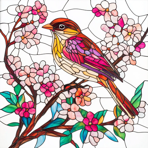 樱花树上鹧鸪鸟剪影