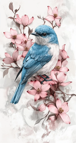 蓝鸟栖息狗木花纹身设计