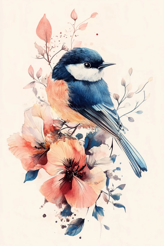 鸟语花香水彩插画