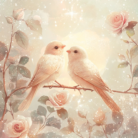 爱鸟玫瑰枝头温柔相伴