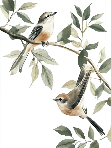 两只鸟栖息在叶子上