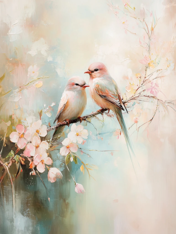 两只鸟儿花枝相依