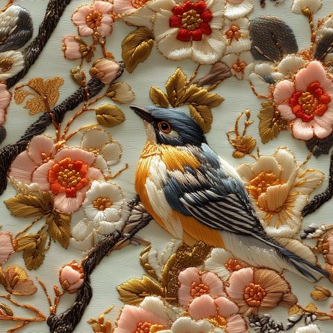 鸟语花香刺绣图案