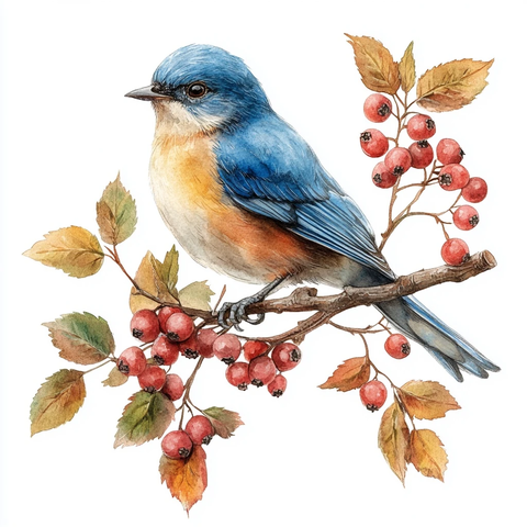 蓝鸟栖息山楂枝头