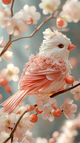 花瓣麻雀栖息花枝