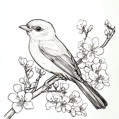 鸟类自然线条插画