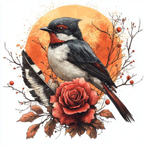 剪尾鸟羽毛槲寄生玫瑰