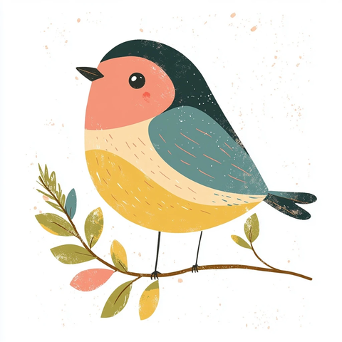 小鸟衔枝图简约童趣插画