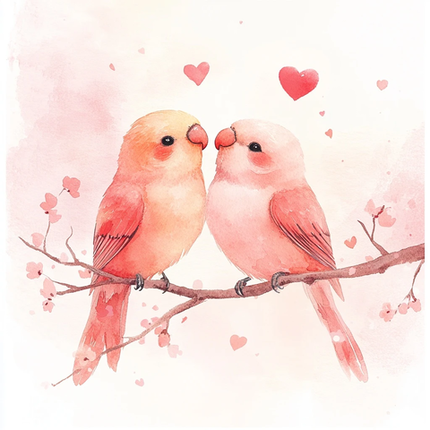 樱花鸟儿浪漫心形