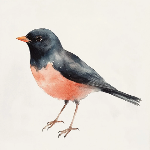 红翼黑鸟水彩插画