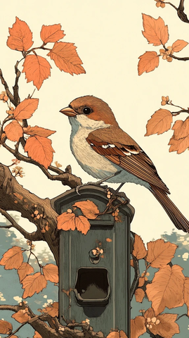 棕色麻雀日本风景