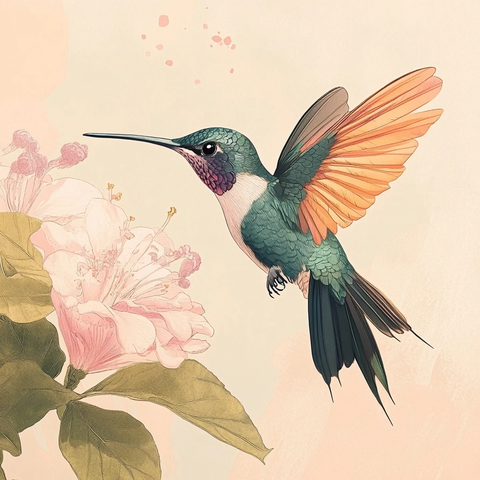手绘动画风格蜂鸟图